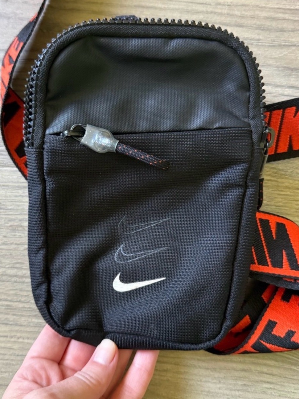 Nike Black Mini Crossbody Pouch with Red Branded Strap